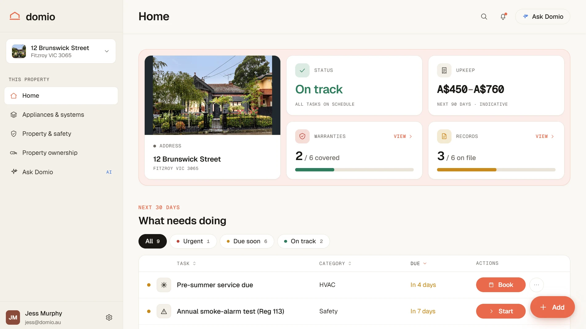 Domio app: 12 Brunswick Street house profile